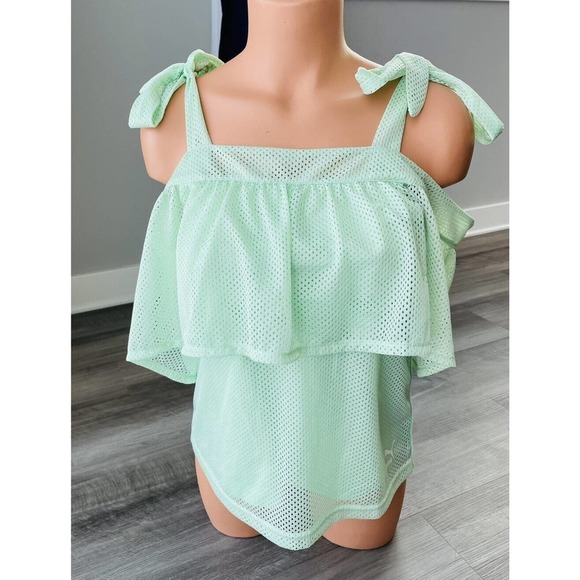 PUMA Green Mesh Cold Shoulder Top Athletic Shirt Lined S NWT A9 - Picture 1 of 6